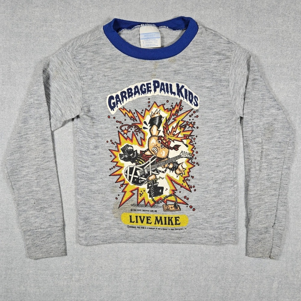 Vintage 1985‎ Garbage Pail Kids Live Mike Long Sleeve Shirt Gray Blue Size 8 USA